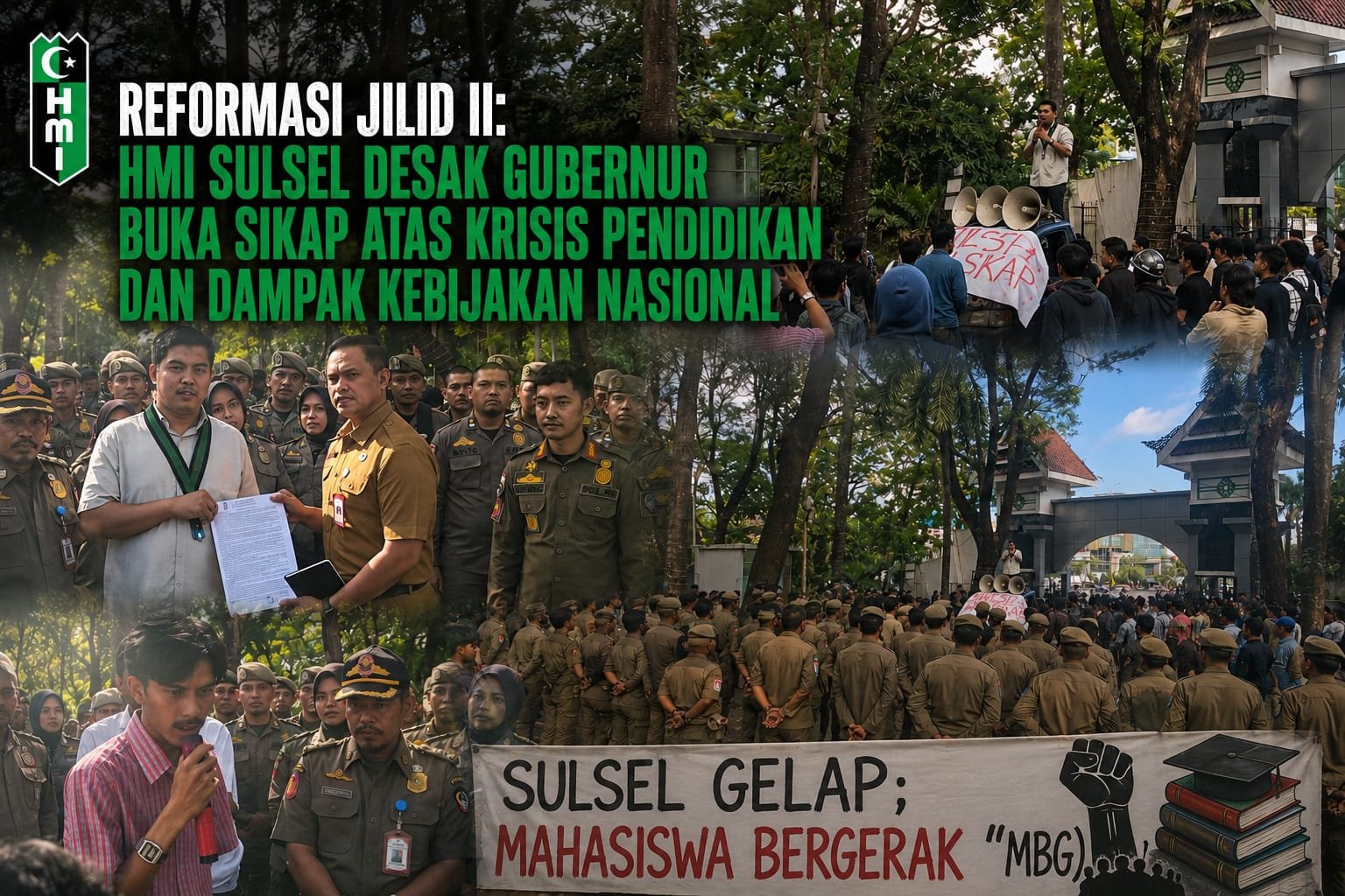 HMI Sulsel Guncang Kantor Gubernur, Desak Sikap Tegas atas Krisis Pendidikan dan Kebijakan Nasional